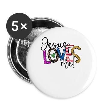 Jesus Loves Me Kids - Buttons groß 56 mm (5er Pack) - Weiß - Vorne