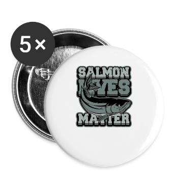 Lachs lebt wichtig – Angellachs - Buttons groß 56 mm (5er Pack) - Weiß - Vorne
