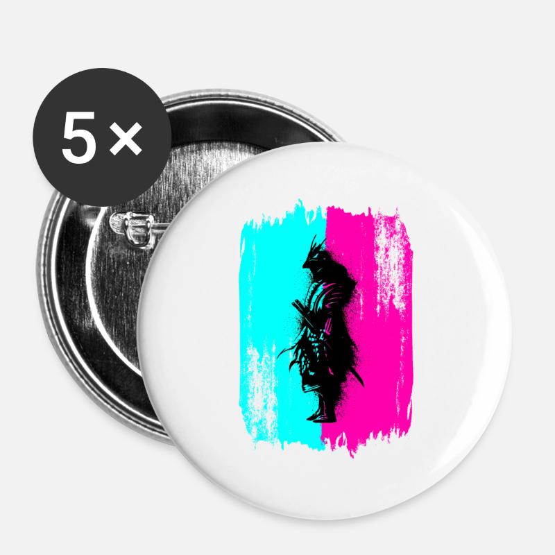 Black Samurai In A Turquoise And Pink Frame - Buttons large 2.2''/56 mm (5-pack) - white