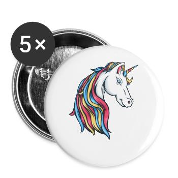 Regenbogen Einhorn Unicorn Rainbow bunte Einhörner - Buttons groß 56 mm (5er Pack) - Weiß - Vorne