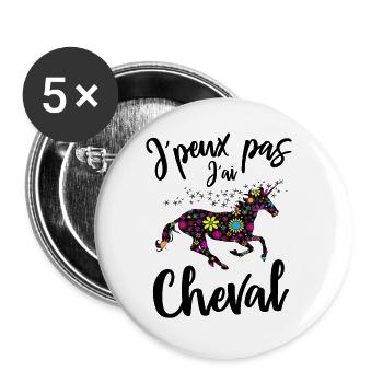 Je peux pas j´ai Cheval cadeau - Lot de 5 grands badges (56 mm) - blanc - Devant