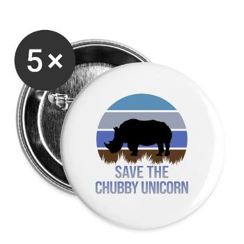 Speichern Sie die Chubby Einhorn lustige Rhino Chibby Einhorn - Buttons groß 56 mm (5er Pack) - Weiß - Vorne