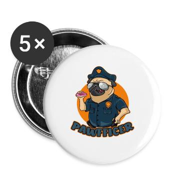 Pawfficer The Donut Police Dog - Buttons large 2.2''/56 mm (5-pack) - white - Front