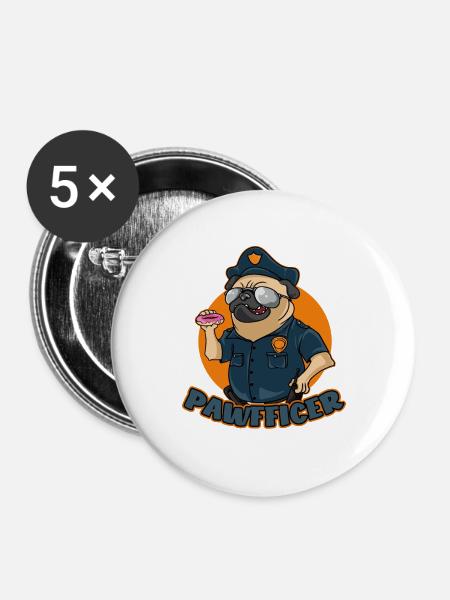 Pawfficer The Donut Police Dog - Buttons large 2.2''/56 mm (5-pack) - white