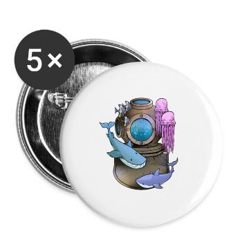 Deep Sea Scuba Diver Gift - Lot de 5 grands badges (56 mm) - blanc - Devant