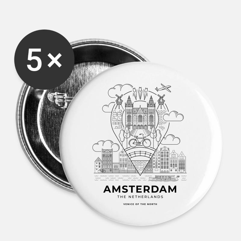 Cycling through Amsterdam - Buttons large 2.2''/56 mm (5-pack) - white