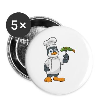 Pinguin Koch Fisch Kochen - Buttons groß 56 mm (5er Pack) - Weiß - Vorne