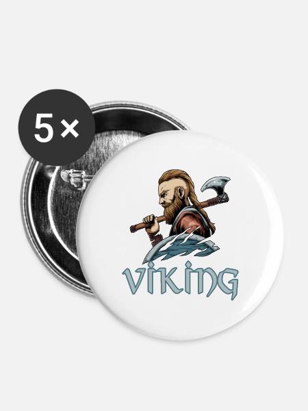 Wikinger Viking Valhalla Odin - Buttons groß 56 mm (5er Pack) - Weiß