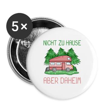 Camping Camper Wohnmobil - Buttons groß 56 mm (5er Pack) - Weiß - Vorne