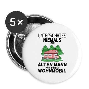 Alter Mann Wohnmobil - Buttons groß 56 mm (5er Pack) - Weiß - Vorne