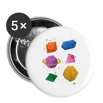 Gamer RPG Würfel Galaxy Geschenk - Buttons groß 56 mm (5er Pack) - Weiß - Vorne