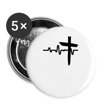 Herzschlag - Buttons groß 56 mm (5er Pack) - Weiß - Vorne