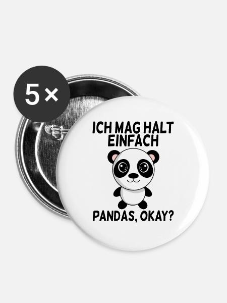 Ich mag Pandas - Buttons groß 56 mm (5er Pack) - Weiß
