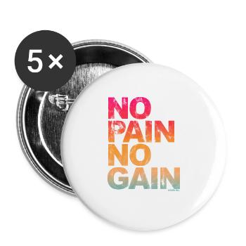 No Pain No Gain - Séances de fitness hommes femmes - Lot de 5 grands badges (56 mm) - blanc - Devant