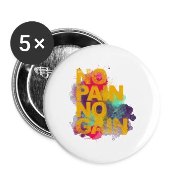 No Pain No Gain - Séances de fitness hommes femmes - Lot de 5 grands badges (56 mm) - blanc - Devant