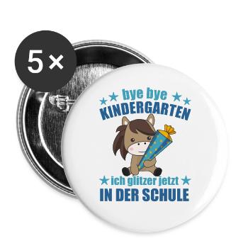 Pferd Schule Einschulung Kindergarten Pony - Buttons groß 56 mm (5er Pack) - Weiß - Vorne