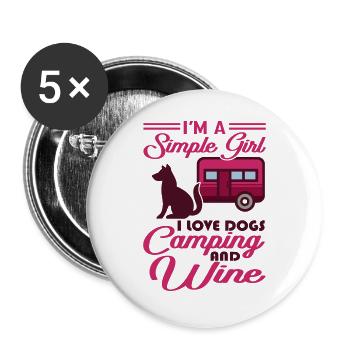 I’m A Simple Girl Chiens Camping Vin Camping Queen - Lot de 5 grands badges (56 mm) - blanc - Devant