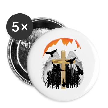 Kreuz Gebirge Berge Gipfel Trauer Tod Jesus Gott - Buttons groß 56 mm (5er Pack) - Weiß - Vorne