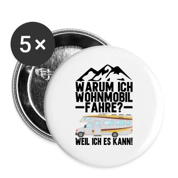 Camping Wohnmobil Camper Geschenk - Buttons groß 56 mm (5er Pack) - Weiß - Vorne