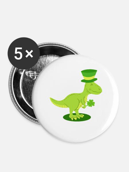 St. Patrick's Day Dinosaurier Irisch - Buttons groß 56 mm (5er Pack) - Weiß