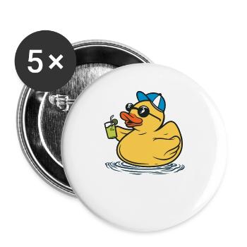 Bademeister coole Badeente mit Sonnenbrille - Buttons groß 56 mm (5er Pack) - Weiß - Vorne