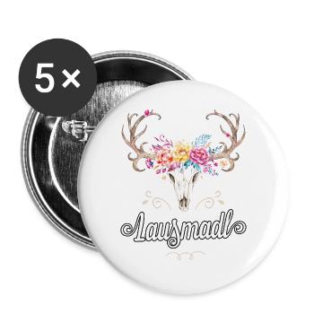 Lausmadl Hirsch Tracht Dirndl bayrisches Madl Süß - Buttons groß 56 mm (5er Pack) - Weiß - Vorne