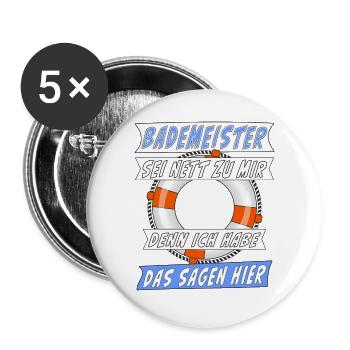 BADEMEISTER SEI NETT ZU MIR - Buttons groß 56 mm (5er Pack) - Weiß - Vorne