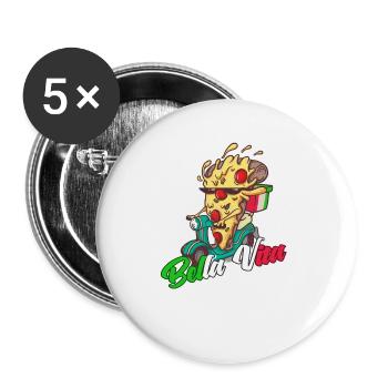 Italien La Bella Vita Pizza Stück auf Scooter für - Buttons groß 56 mm (5er Pack) - Weiß - Vorne