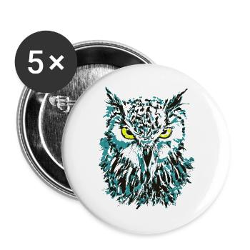Owl Drawing - Blue Owl with Shining Eyes - Buttons large 2.2''/56 mm (5-pack) - white - Front