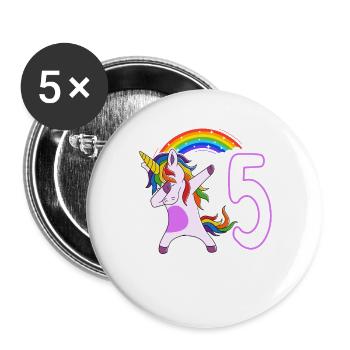Dabbing Unicorn I'm 5 years old - Buttons large 2.2''/56 mm (5-pack) - white - Front