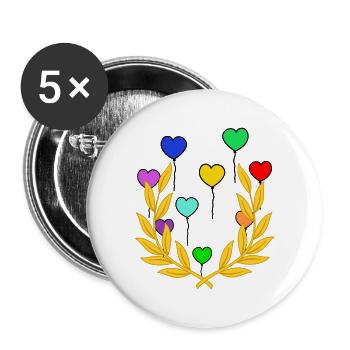 Lorbeerkranz Luftballons Sieg Sieger Gewinner - Buttons groß 56 mm (5er Pack) - Weiß - Vorne