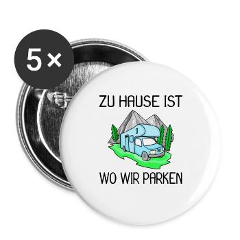 Wohnmobil Wohnwagen Camping - Buttons groß 56 mm (5er Pack) - Weiß - Vorne