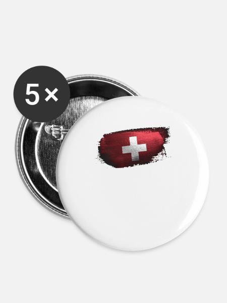 Schweiz Trikot Schweizer Flagge - Buttons groß 56 mm (5er Pack) - Weiß