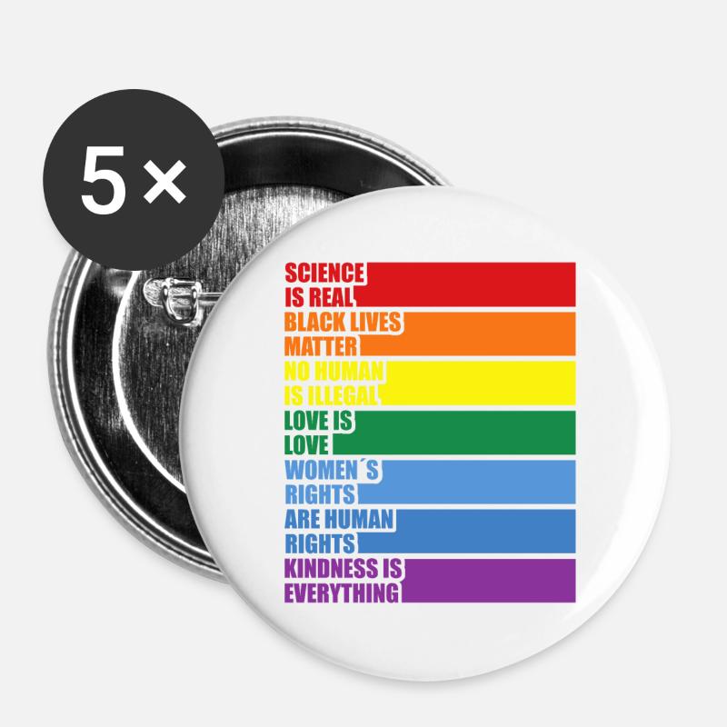 Science Is Real Black Lives Matter LGBTQ CSD Pride - Buttons groß 56 mm (5er Pack) - Weiß