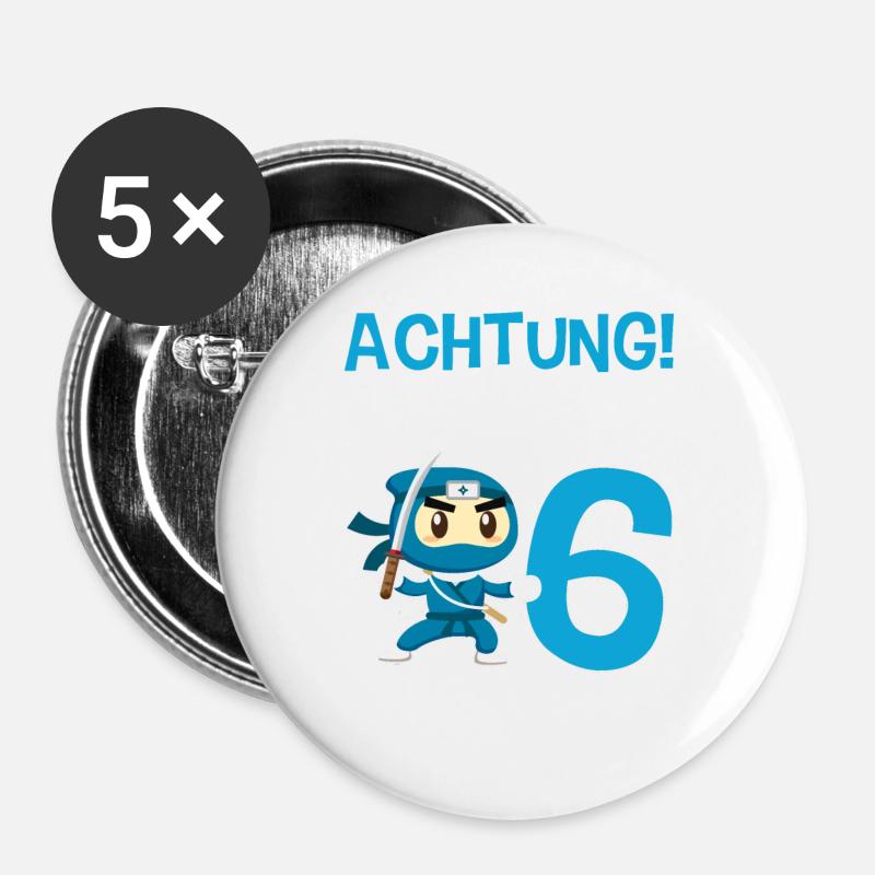 Achtung ich bin 6 - Buttons groß 56 mm (5er Pack) - Weiß