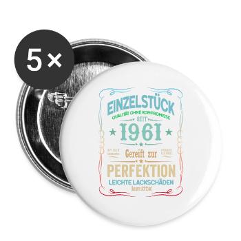 60. Geburtstag 60 Jahre 1961 Geschenk Mann Frau - Buttons groß 56 mm (5er Pack) - Weiß - Vorne