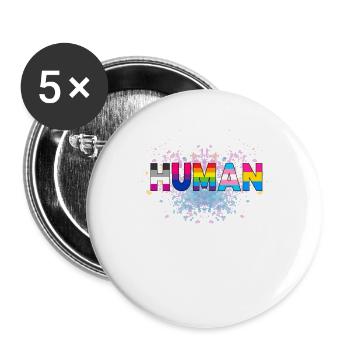 HUMAN LGBT Flag Gay Pride Month Transgender Rainbo - Buttons large 2.2''/56 mm (5-pack) - white - Front