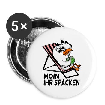Möwe am Strand - Moin Ihr Spacken - Buttons groß 56 mm (5er Pack) - Weiß - Vorne