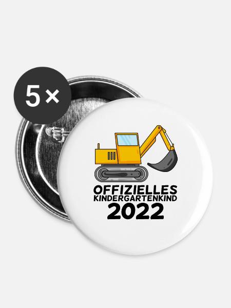 Kindergarten Kind Bagger Schule Einschulung 2022 - Buttons groß 56 mm (5er Pack) - Weiß