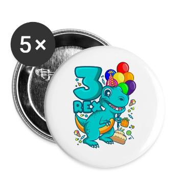 3 REX 3 years DINO birthday dinosaur - Buttons large 2.2''/56 mm (5-pack) - white - Front