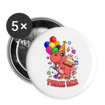 THREE REX DINO anniversaire 3 ans dinosaure - Lot de 5 grands badges (56 mm) - blanc - Devant