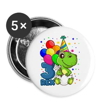 3 REX DINO birthday 3 years dinosaur - Buttons large 2.2''/56 mm (5-pack) - white - Front