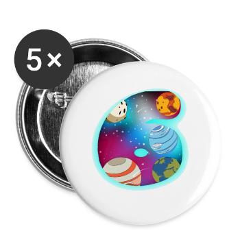 ICH BIN 6 6 Geburtstag Junge 6 Jahre Weltraum - Buttons groß 56 mm (5er Pack) - Weiß - Vorne