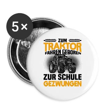 Traktor - Buttons groß 56 mm (5er Pack) - Weiß - Vorne