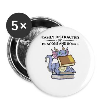 Reading Dragon Fantasy Books Bookworm Bookworm - Buttons large 2.2''/56 mm (5-pack) - white - Front