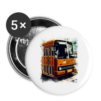 Vintage Ikarus Bus - Lot de 5 grands badges (56 mm) - blanc - Devant