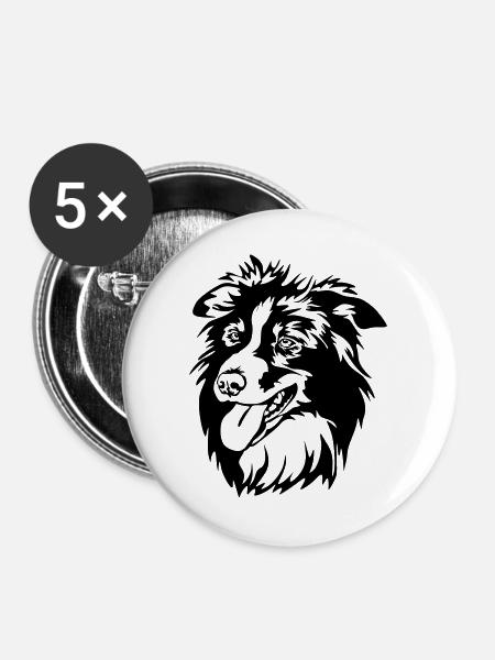 Border Collie Kopf - Buttons groß 56 mm (5er Pack) - Weiß