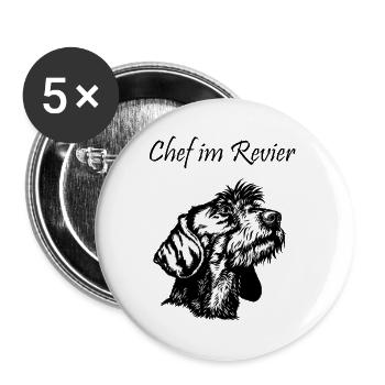 Rauhaar Portrait Chef - Buttons groß 56 mm (5er Pack) - Weiß - Vorne