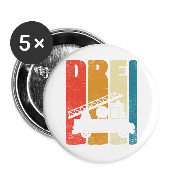 Feuerwehr Drei Jahre 3. Geburtstag Geschenk Retro - Buttons groß 56 mm (5er Pack) - Weiß - Vorne