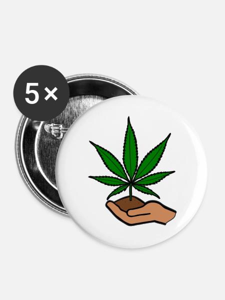 Hanfblatt - Buttons groß 56 mm (5er Pack) - Weiß